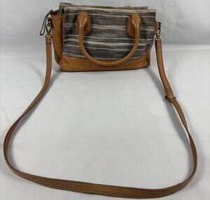 Fossil Black Ecru Stripe Textile Satchel